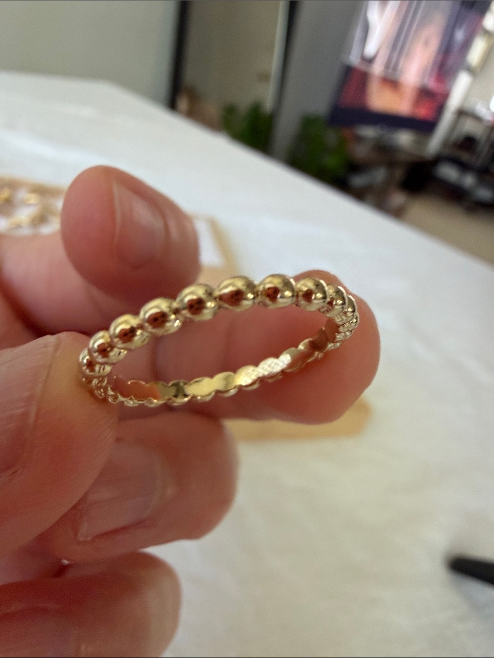 Gold Beaded Stackable Ring - Women's Jewelry